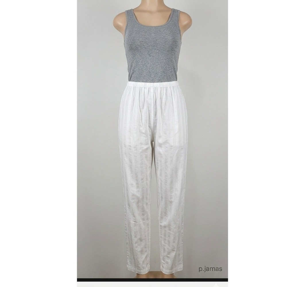 p.jamas White 100% Cotton Striped Pajama Pants Size Medium Separates Lounge